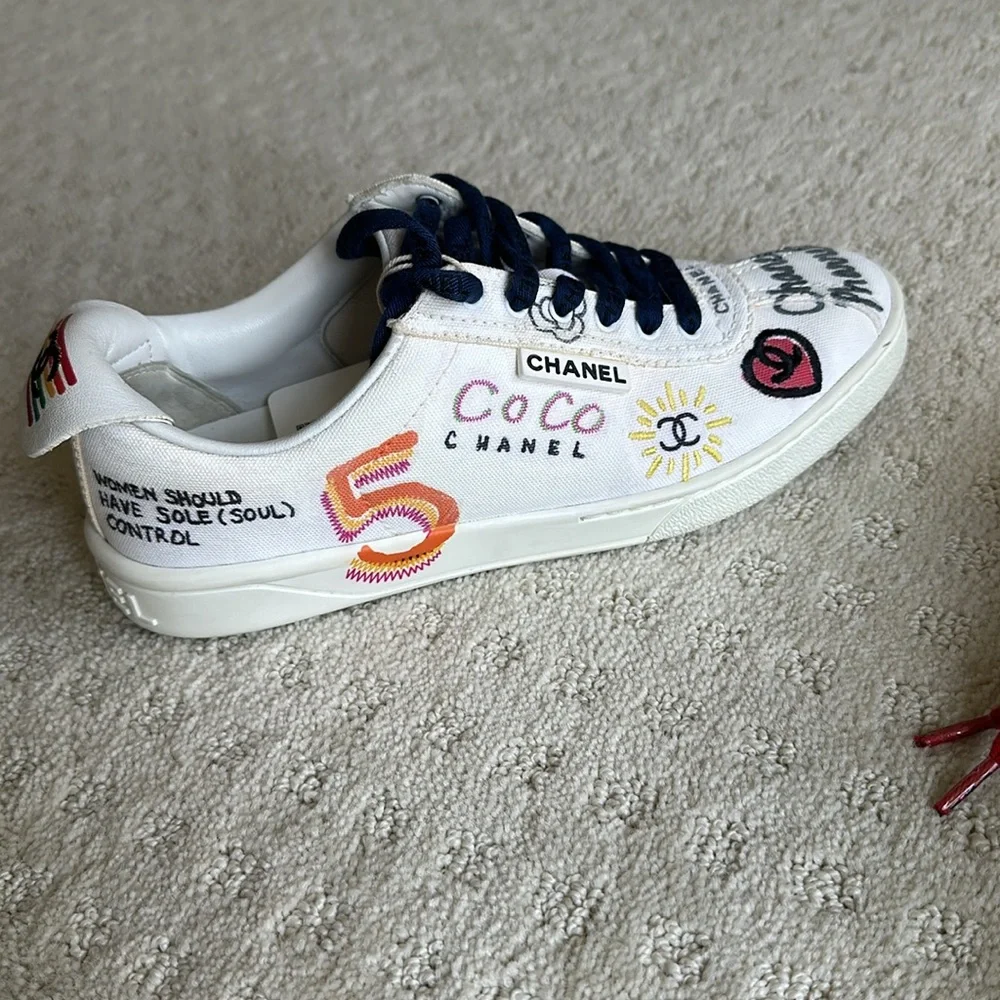 Chanel Pharrell Canvas Capsule Sneakers White Graffiti